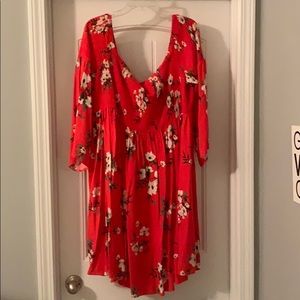 Torrid Red Floral Smocked Skater Dress
